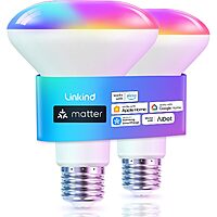 2-Pk Linkind Matter Smart BR30 E26 LED Flood Light Bulbs