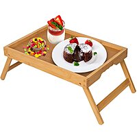 Artmeer Bamboo Breakfast Bed Tray Table w/ Folding Legs