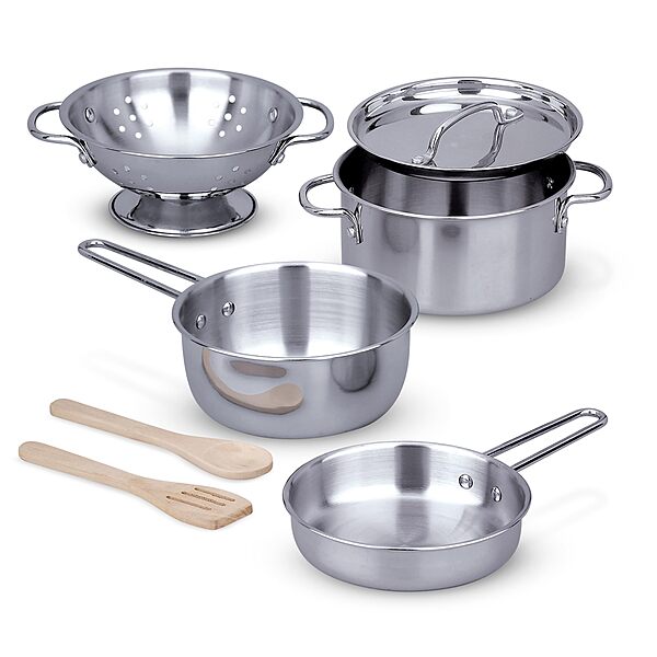 8-Piece Melissa & Doug Stainless Steel Pots & Pans Kids Kitchen Play Set