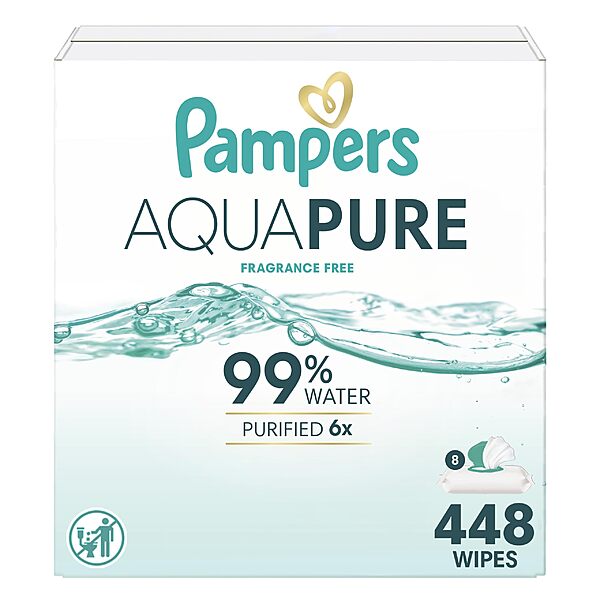 [S&S, AC] $16.30: Pampers Aqua Pure Baby Wipes, Fragrance Free, Unscented, Water Based, 448 Wipes Total (8X Flip-Top Packs)