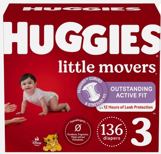 Huggies Little Movers Baby Disposable Diapers, Size 3, 136ct - $31.99 + free shipping + AND MORE at Bullseye Deals via eBay