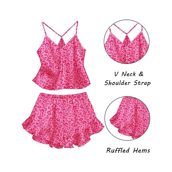 Ekouaer Satin Pajama Set for Women 2 Piece Camisole Top and Shorts Silk Lingerie with Ruffle Floral Nightwear $8.99